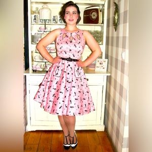 Voodoo Vixen CURVE Atomic Cat Swing Dress in Pink Size 1XL